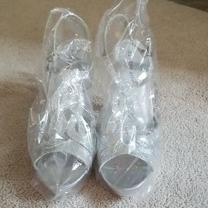 Madden Girl Loopyy silver platform heels